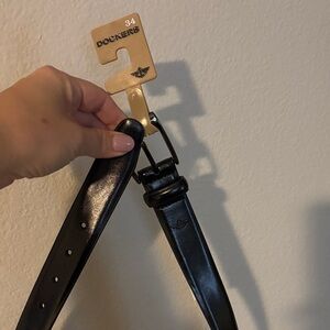 Dockers Men's Black Shiny Leather Dress Belt with Polished Buckle